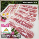 Pork BELLY SKIN ON samcan frozen Germany GOLDSCHMAUS whole cuts +/- 5kg 50x25x5cm (price/kg)